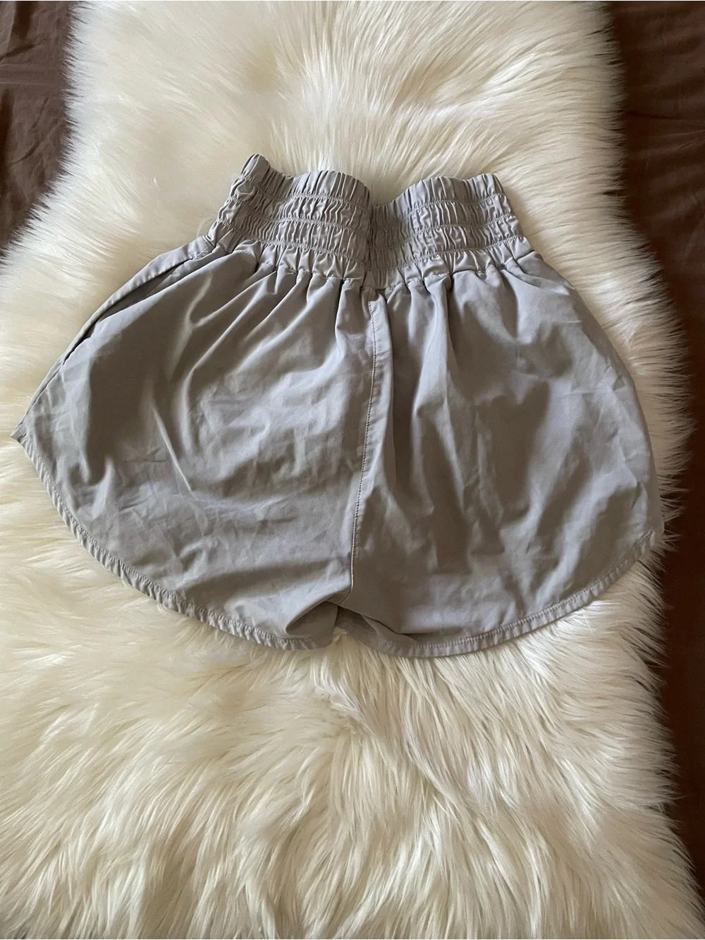 Nike Women's Light Gray Athletic Smocked-Waist Shorts